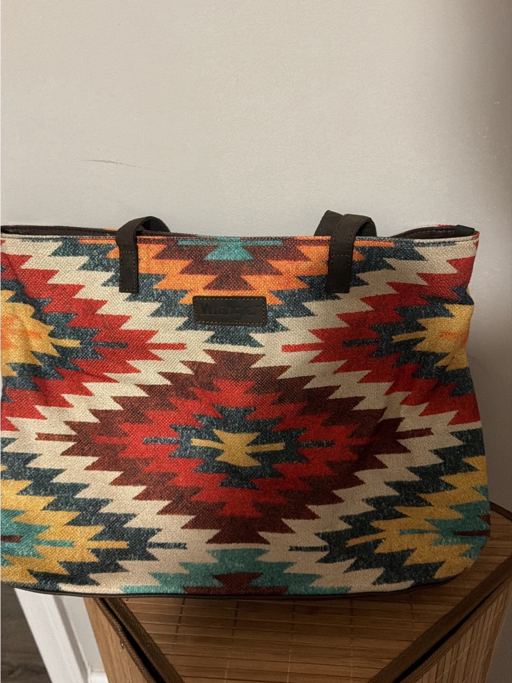 Wrangler Aztec Canvas Tote in Red, Yellow & Teal